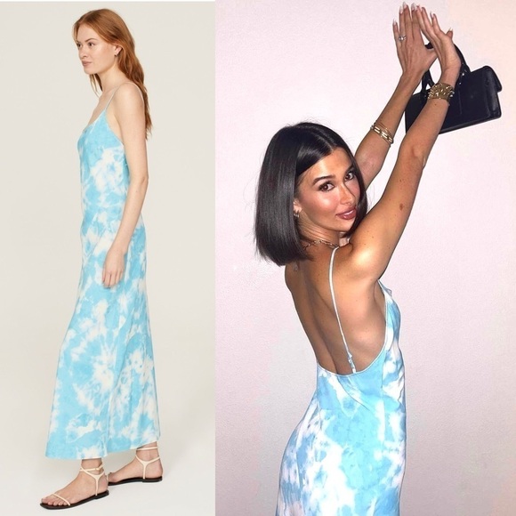 THAKOON 90s Cloud Sky Print Sleeveless Bias Cut Scoop Neck Maxi Slip Dress 14 - Picture 2 of 8
